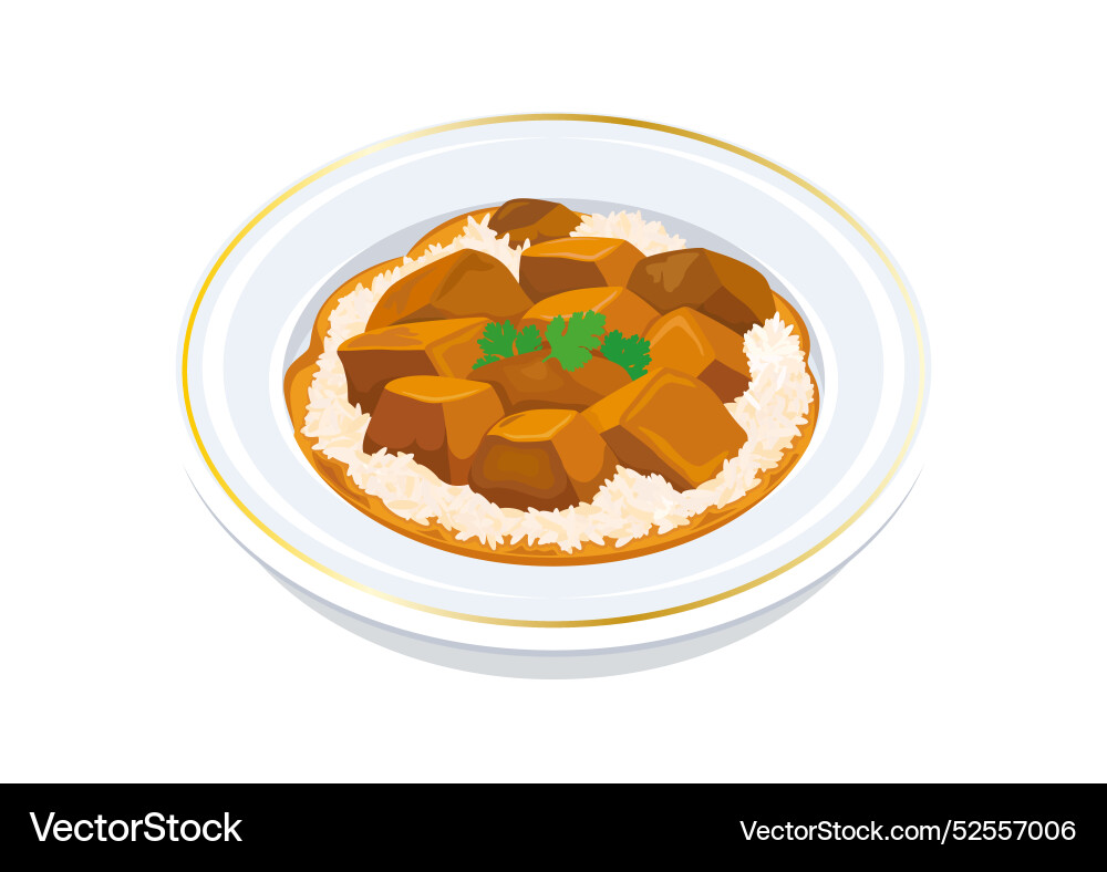 Chicken curry and rice on a plate icon Chicken curry and rice on a plate icon vector image