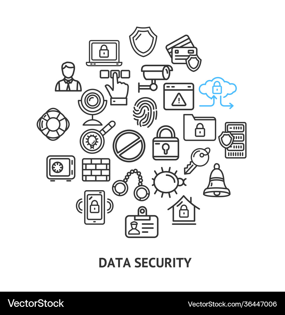 Data security sign round design template thin line Data security sign round design template thin line vector image