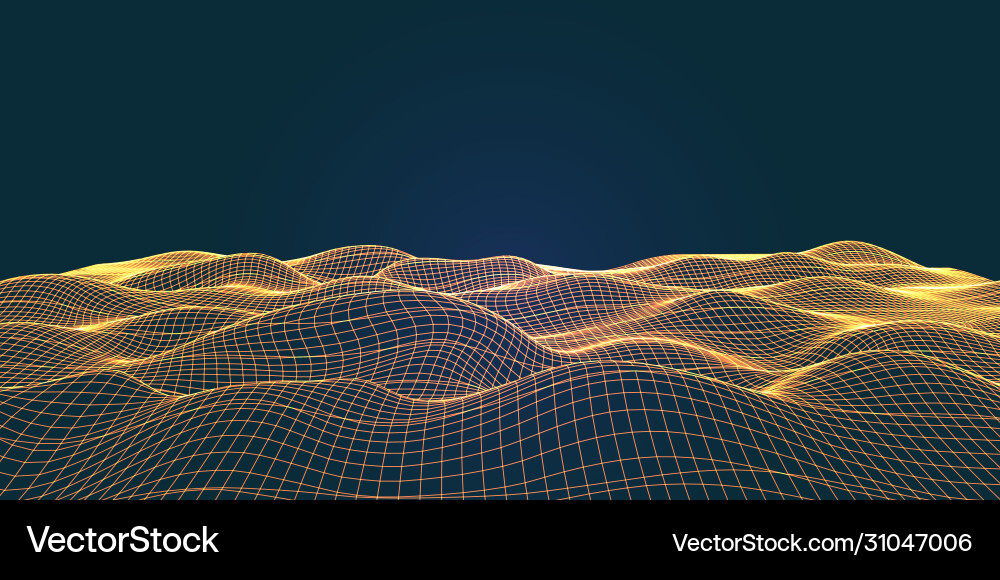 Flowing wireframe landscape with connecting lines vector image