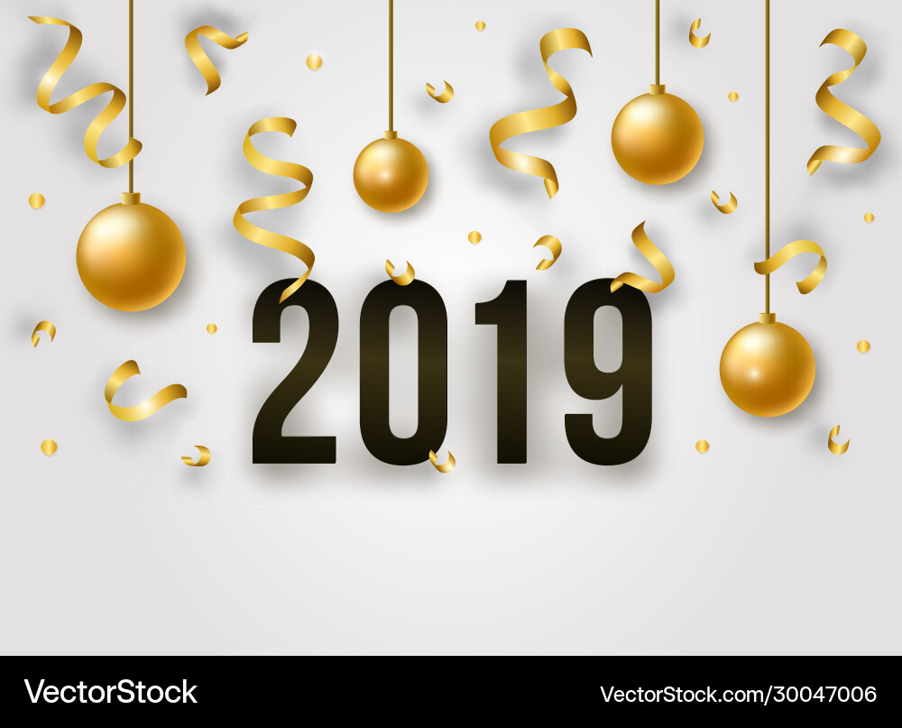 Happy new year with 2019 golden shiny numbers Happy new year with 2019 golden shiny numbers vector image