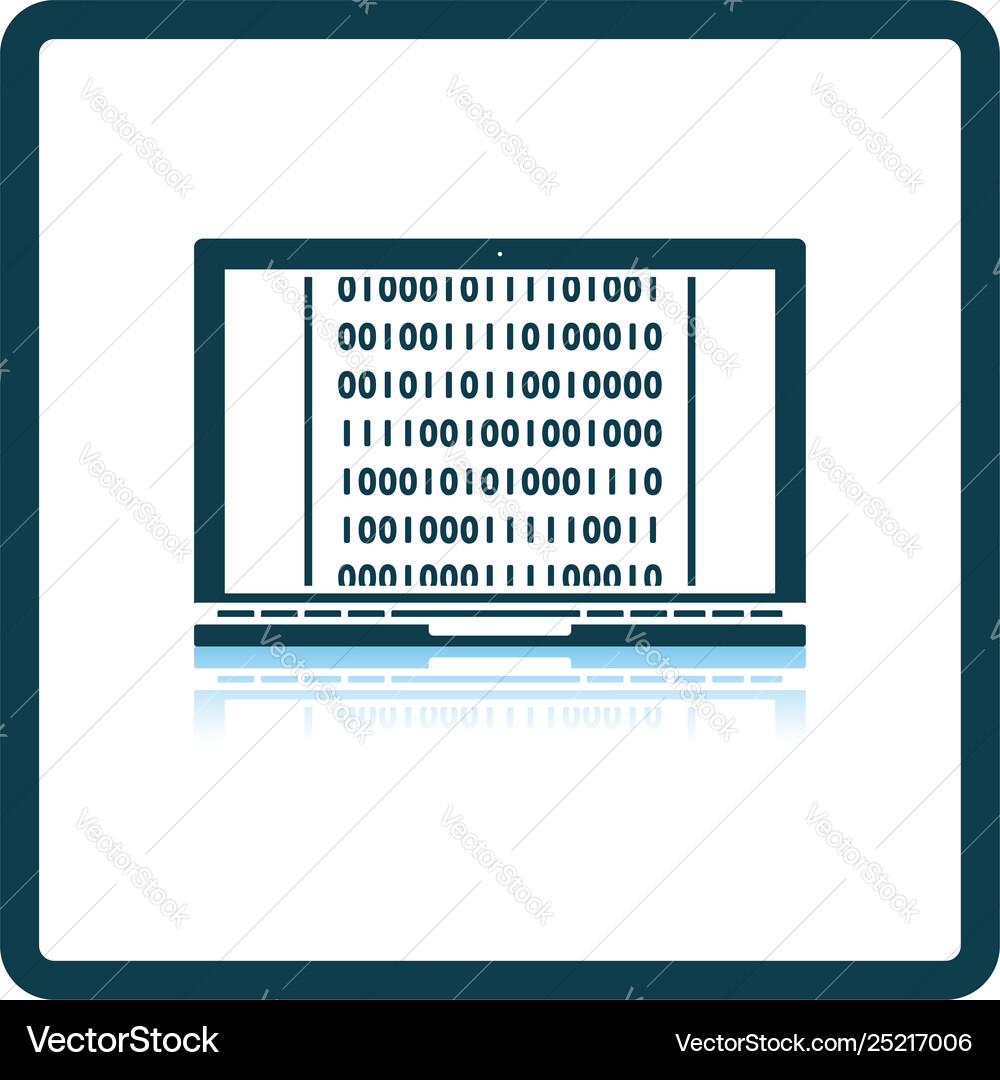 Laptop with binary code icon vector image