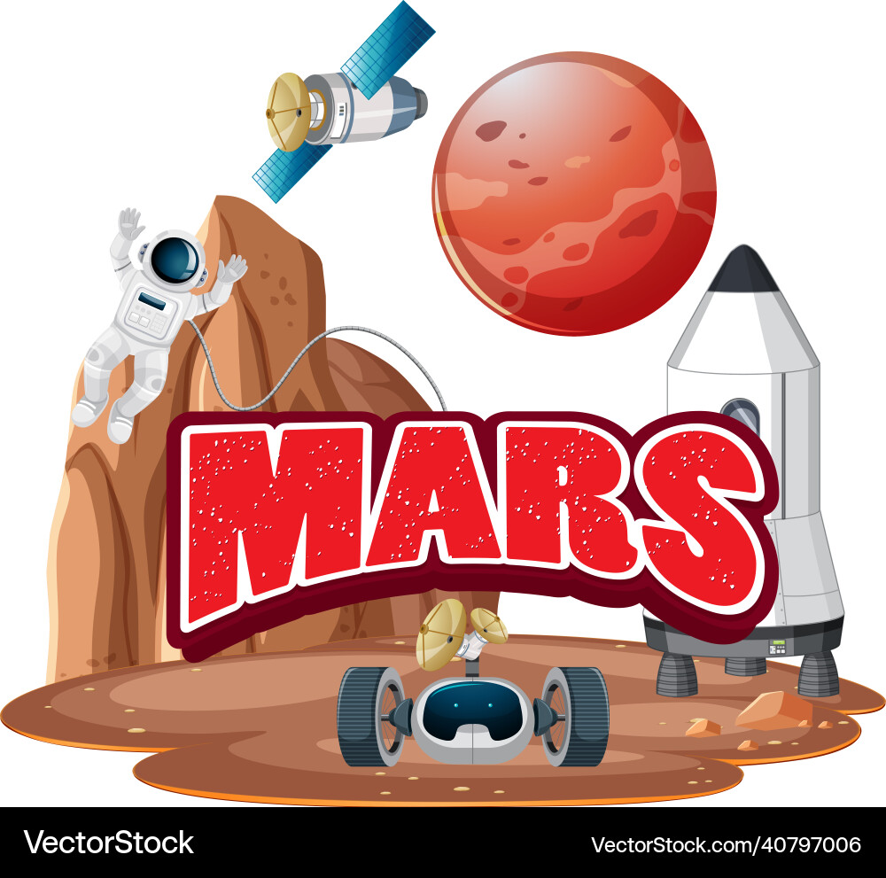 Mars word logo design with astronaut and spaceship Mars word logo design with astronaut and spaceship Vector Image