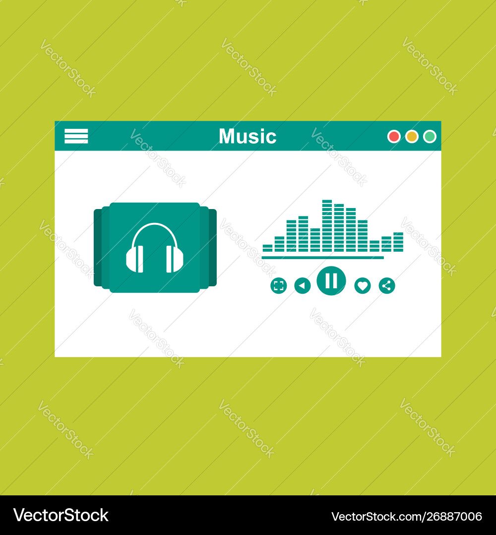 Media player application app template with flat Media player application app template with flat vector image