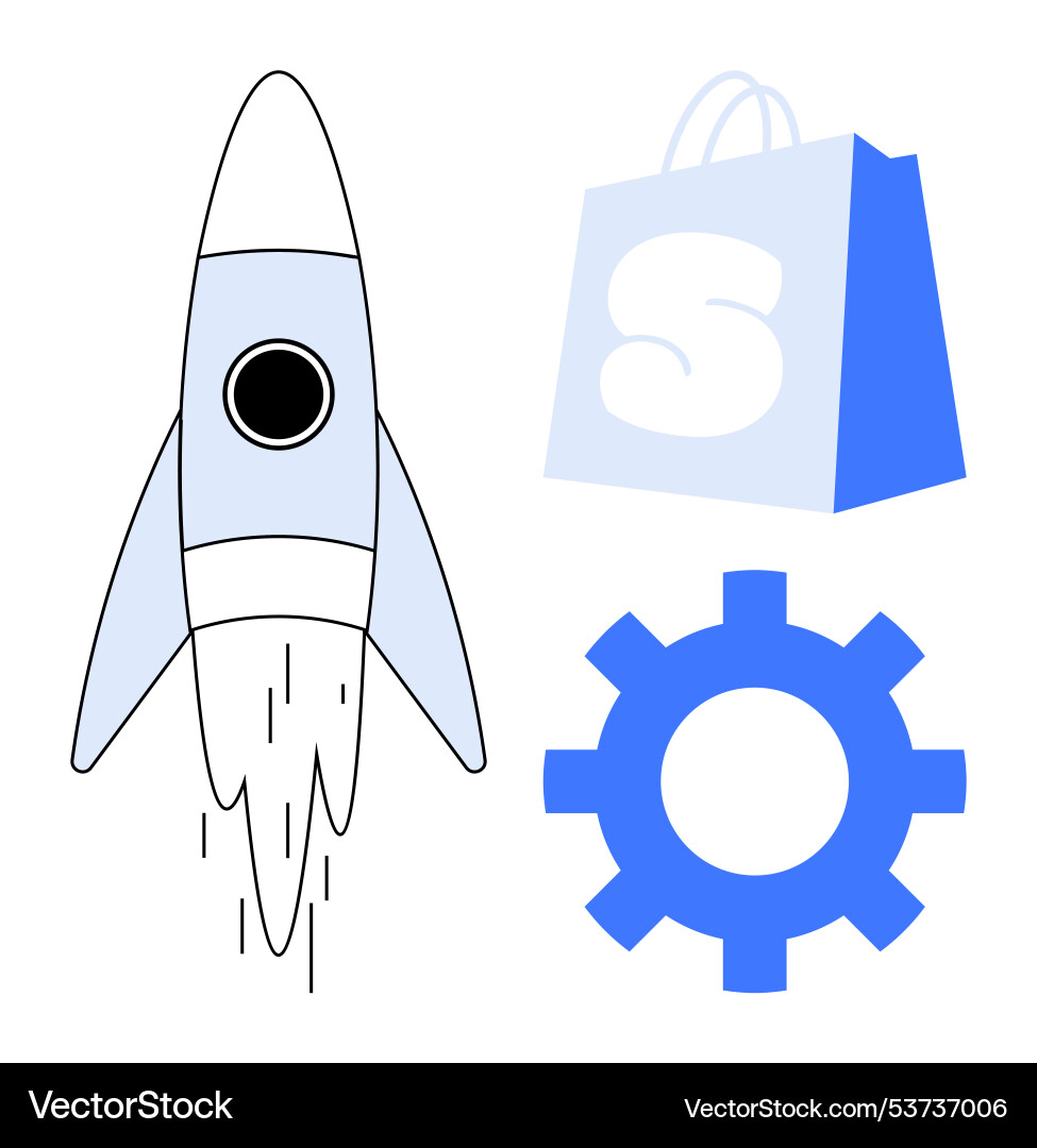 Modern e-commerce startup concept with rocket Modern e-commerce startup concept with rocket vector image