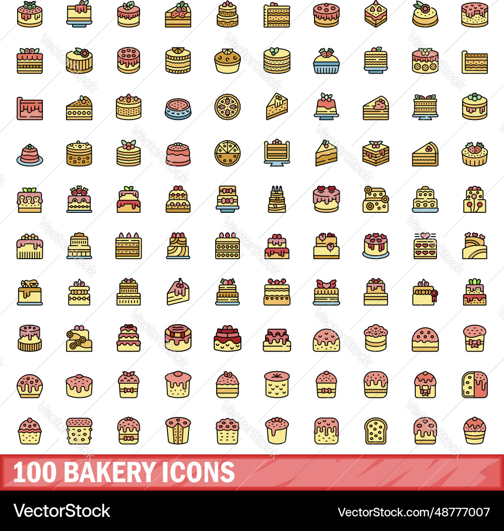 100 bakery icons set color line style 100 bakery icons set color line style vector image