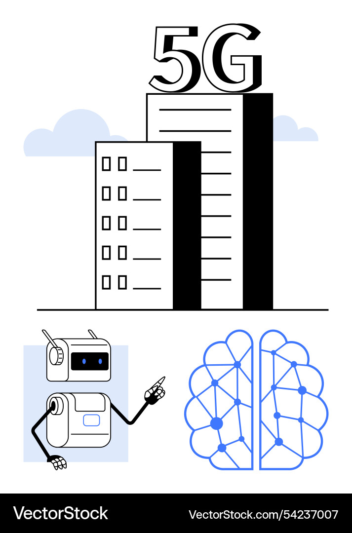 5g network with ai robot and neural 5g network with ai robot and neural vector image