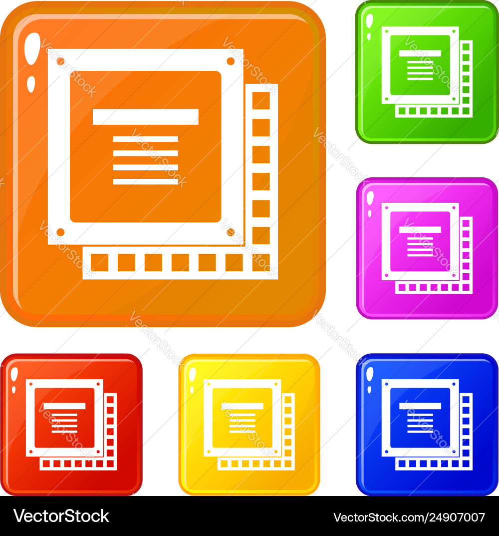 Computer cpu processor chip icons set color Vector Image