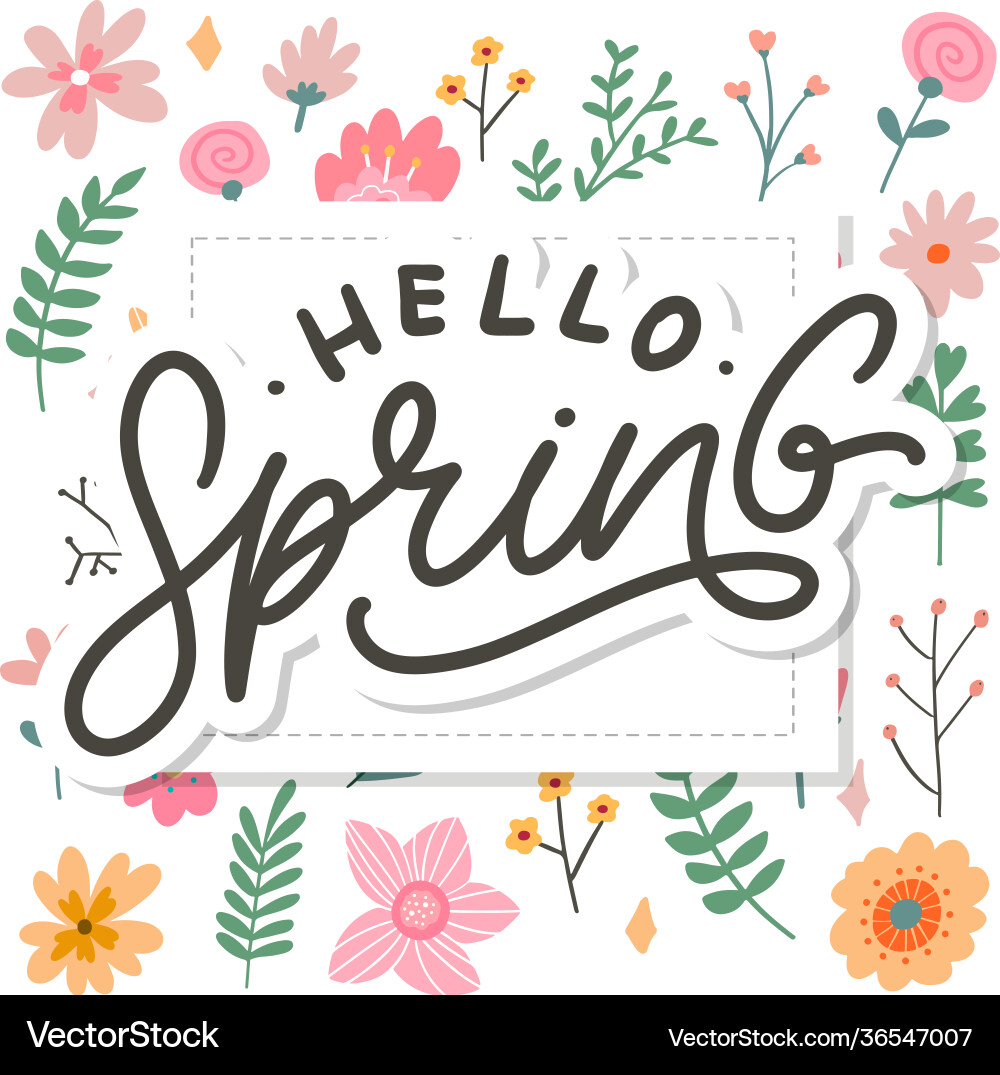 Hello spring flowers text background frame Hello spring flowers text background frame vector image