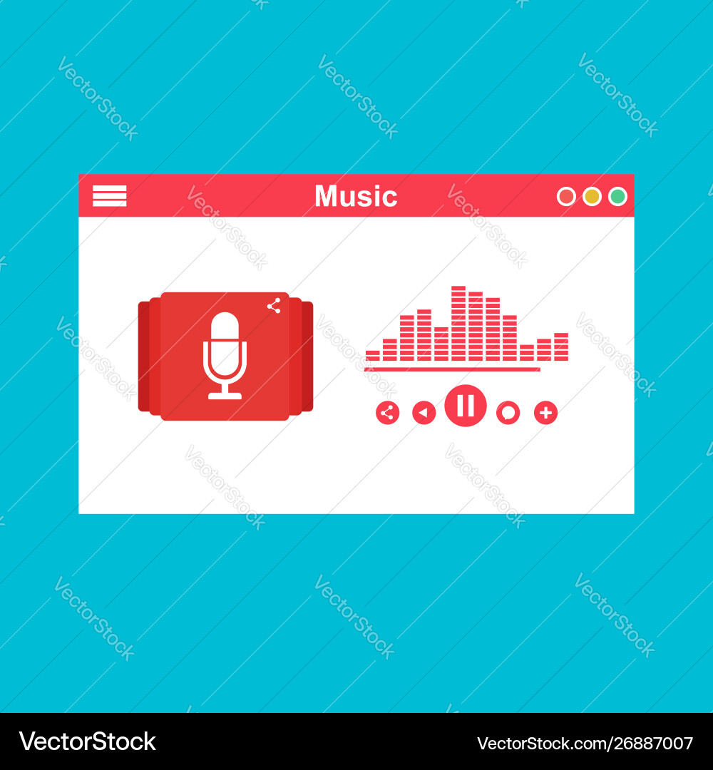 Media player application app template with flat vector image