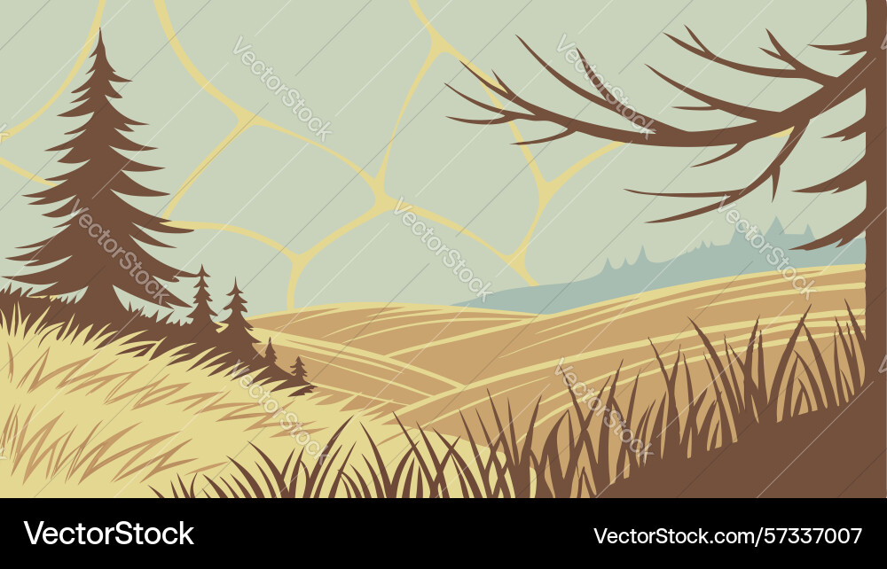 Rolling hills and sparse trees tranquil landscape Vector Image