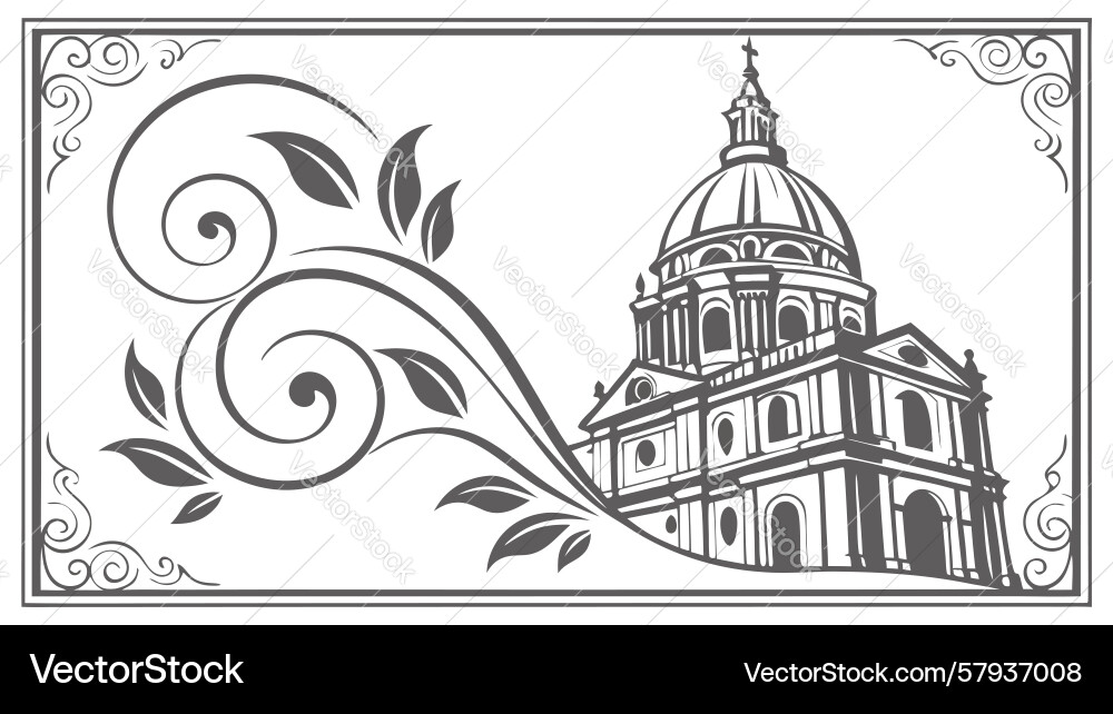 Classical Domed Building with Intricate Scrollwork Vector Image