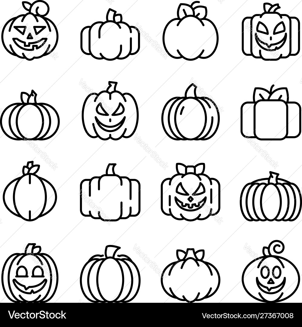 Pumpkin icons set outline style Pumpkin icons set outline style vector image