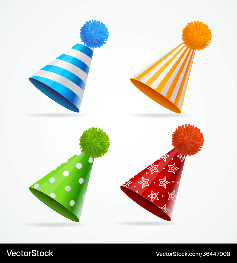 Realistic detailed 3d party hat set Realistic detailed 3d party hat set vector image