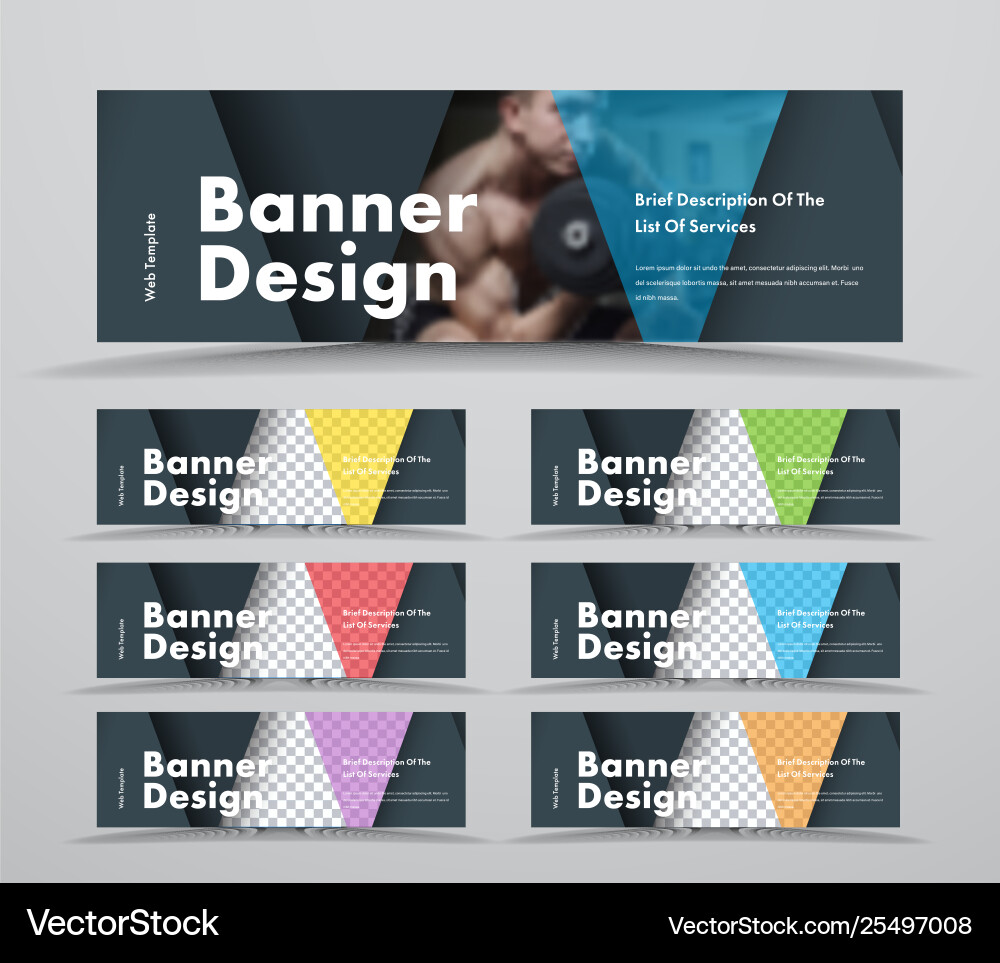 Set horizontal web banners with triangular vector image