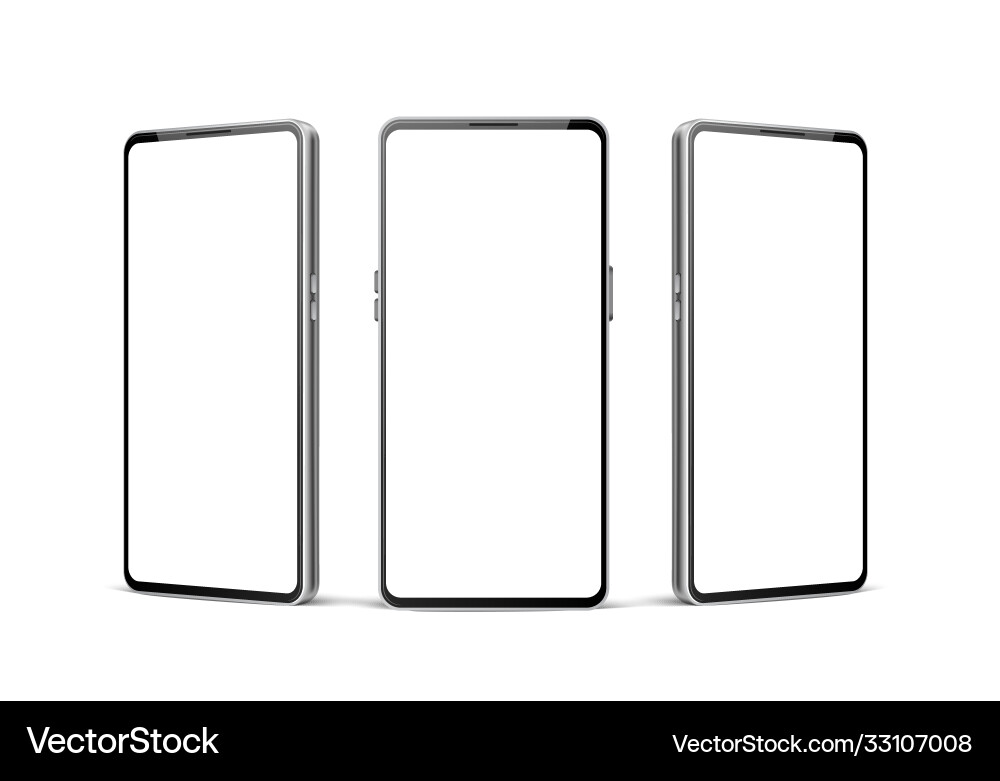 White frameless smartphone mockup set 3d vector image