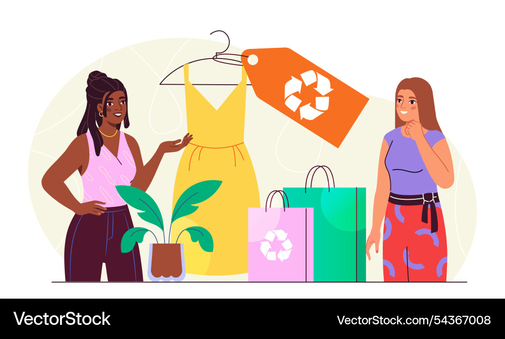 Woman with clothing recycling young girls Woman with clothing recycling young girls vector image