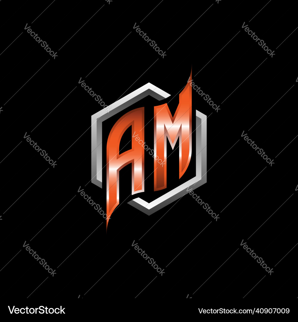 Am monogram geometric orange with hexagonal vector image