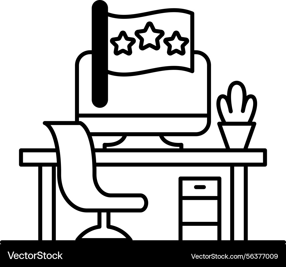 Computer monitor sits on a desk with flag Computer monitor sits on a desk with flag vector image