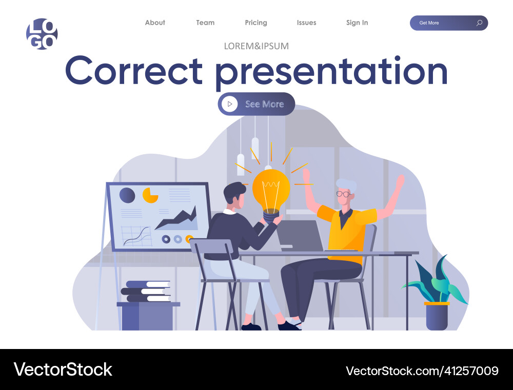 Correct presentation landing page with header Correct presentation landing page with header vector image
