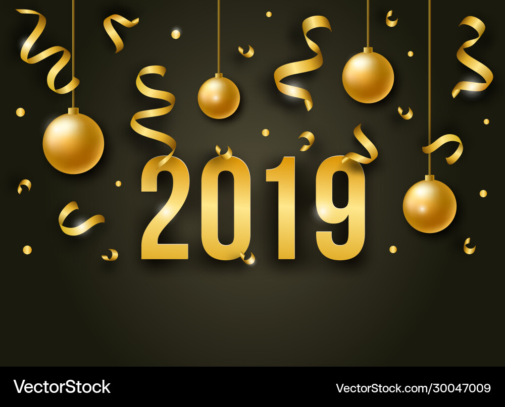 Happy new year with 2019 golden shiny numbers Happy new year with 2019 golden shiny numbers vector image
