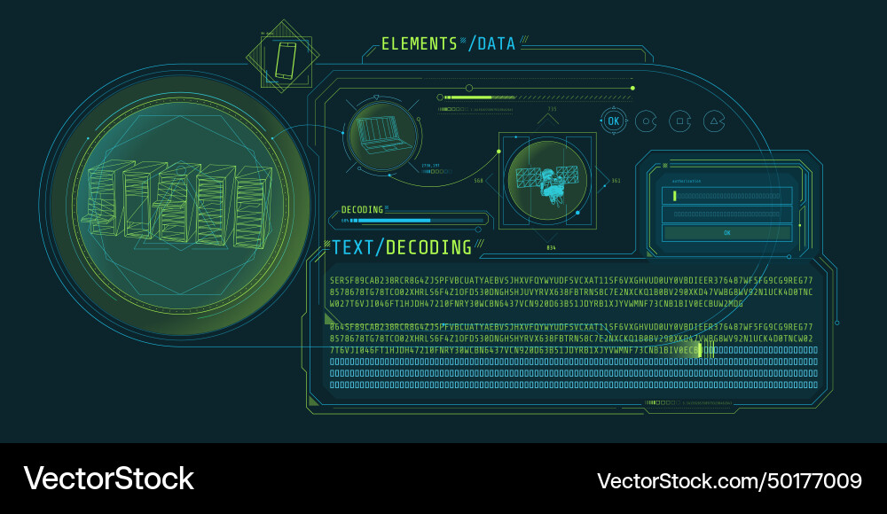 Hud interface for processing server data with text vector image