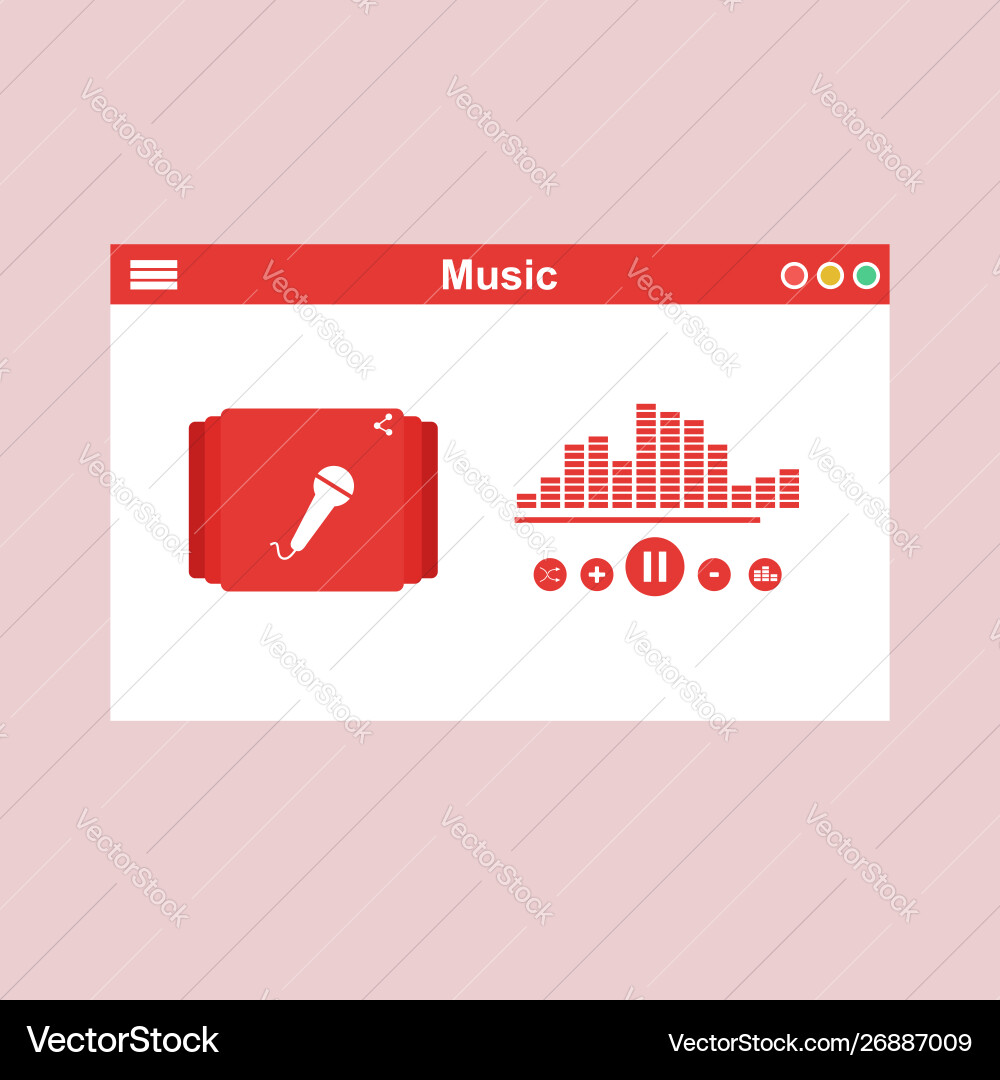 Media player application app template with flat Media player application app template with flat vector image