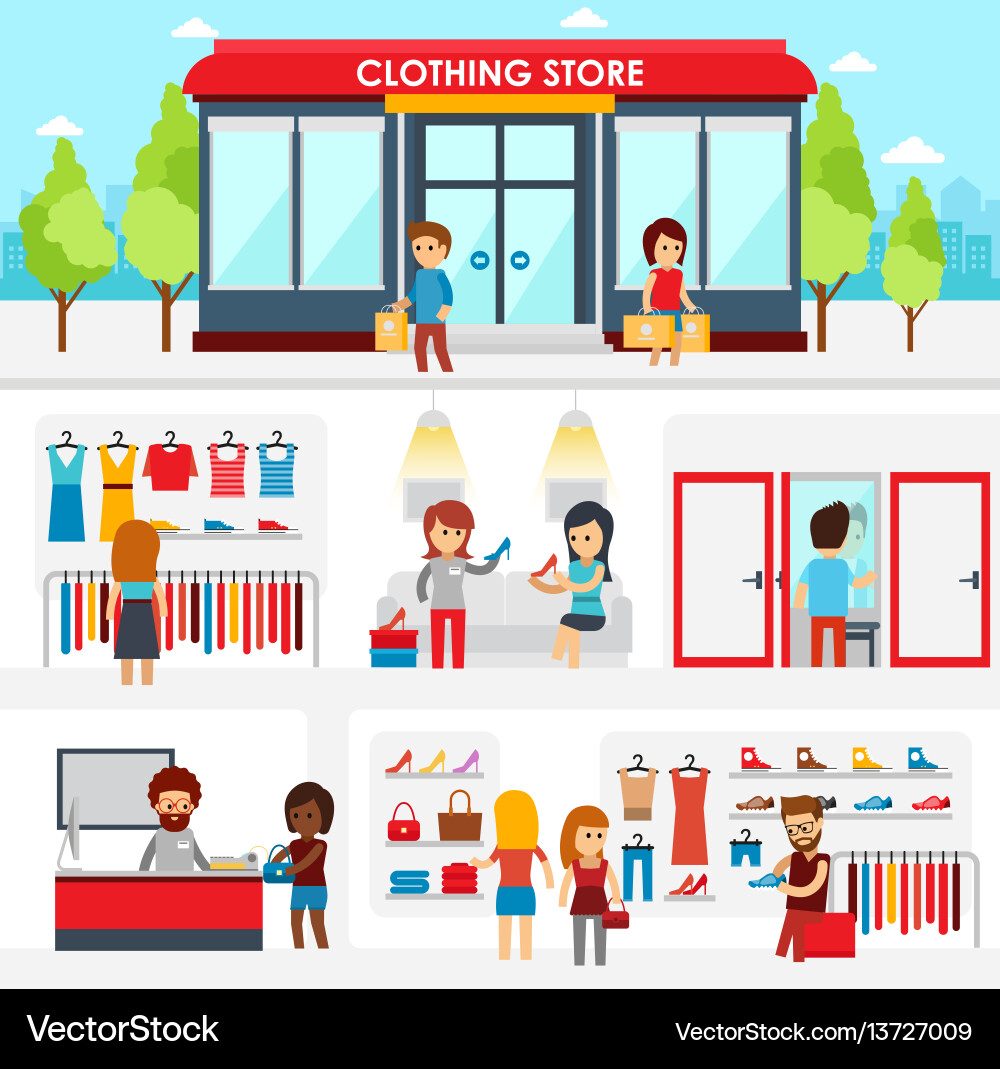 People shopping in the clothing store shop People shopping in the clothing store shop vector image