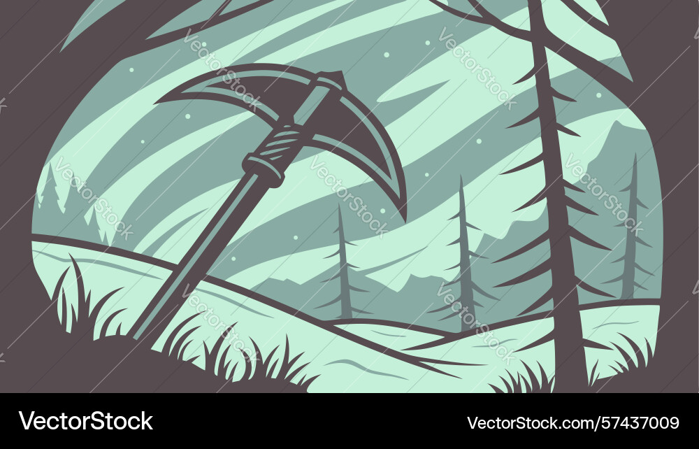 Pickaxe in forest landscape design generative ai Vector Image