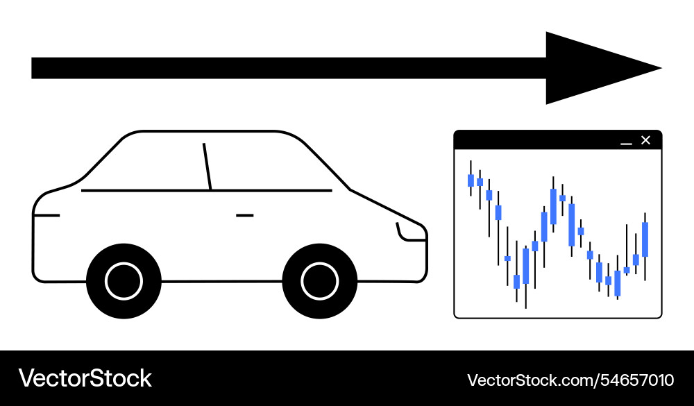 Car moving forward with data review emphasizing vector image