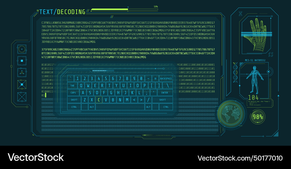 Data entry and text decoding on futuristic Data entry and text decoding on futuristic Vector Image