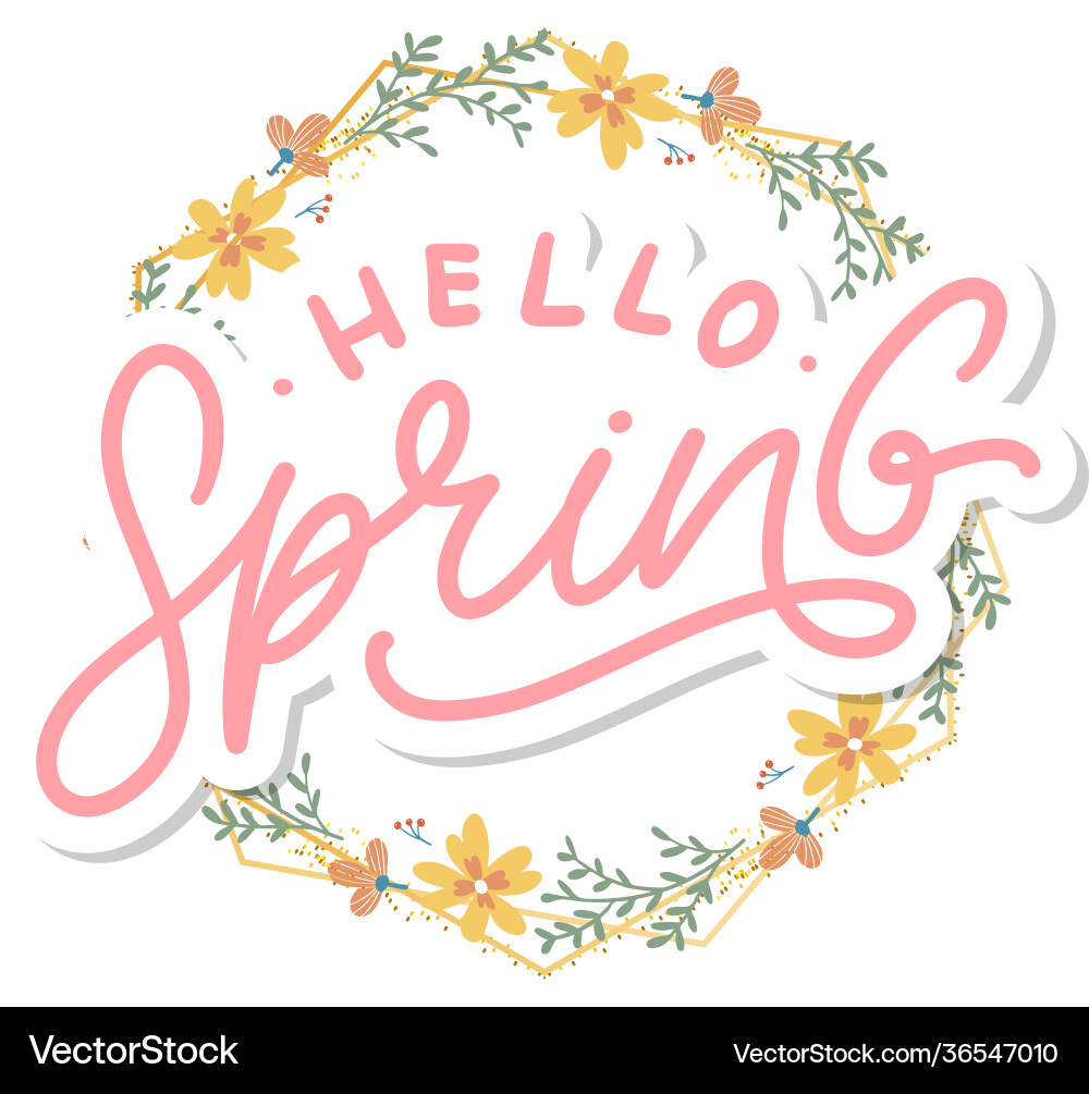 Hello spring flowers text background frame Hello spring flowers text background frame vector image