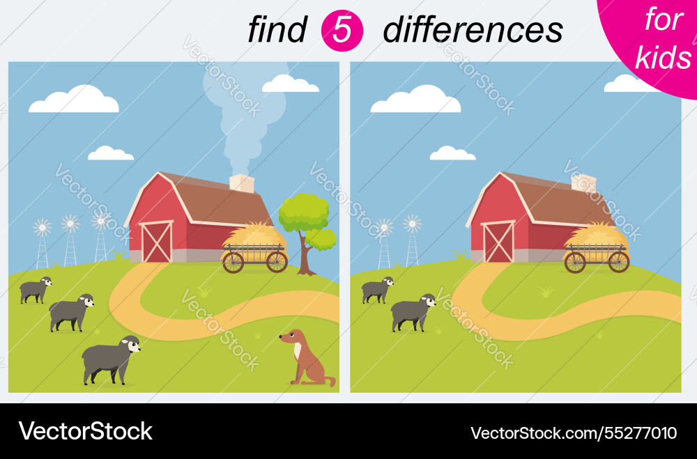 Logic puzzle game for kids you need to find 5 Vector Image