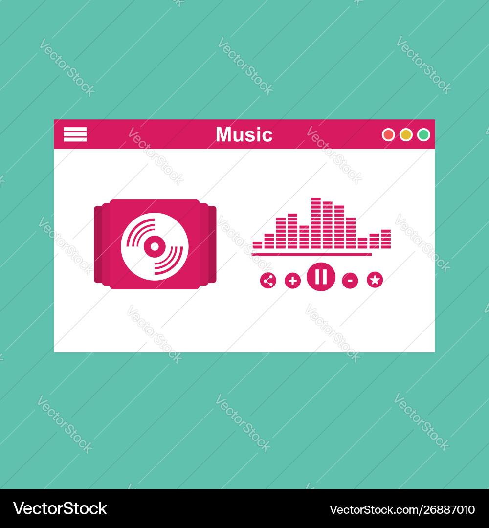 Media player application app template with flat Media player application app template with flat vector image