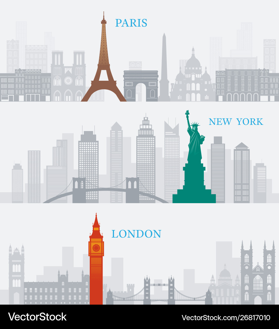 Paris new york london landmarks Vector Image