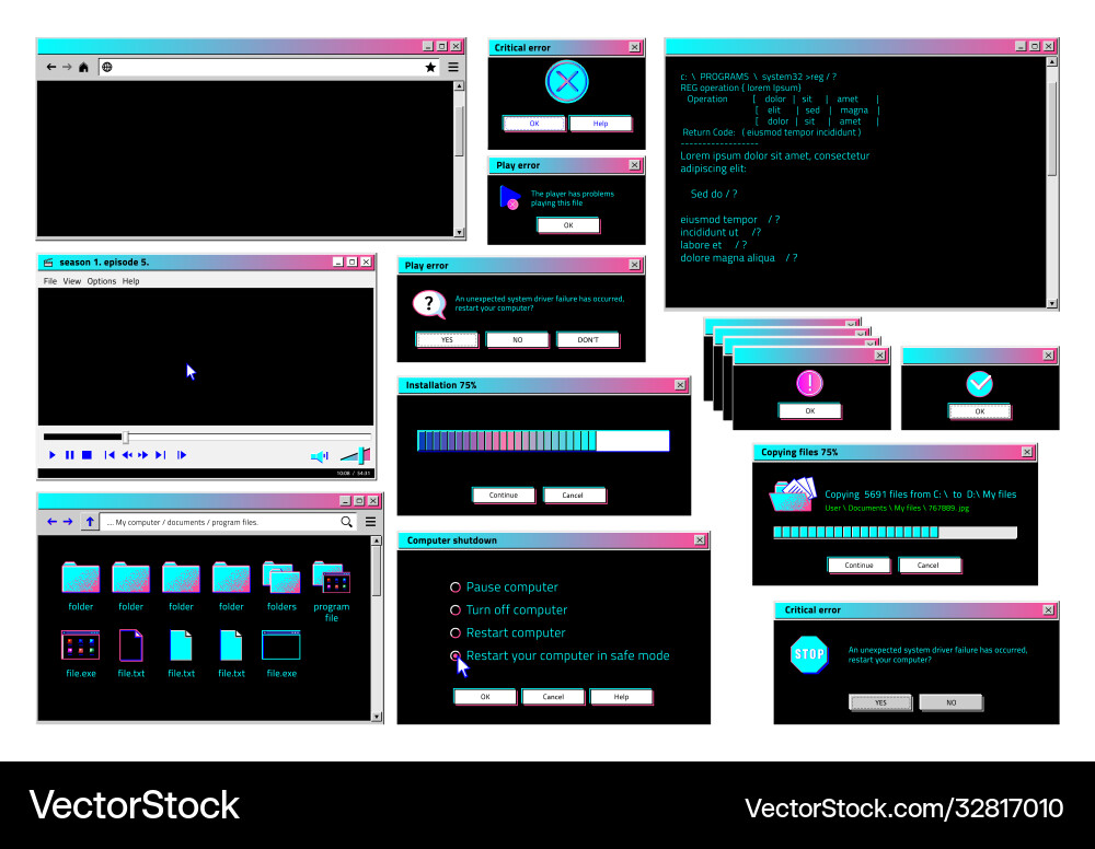 Retro interface classic old software ui Royalty Free Vector