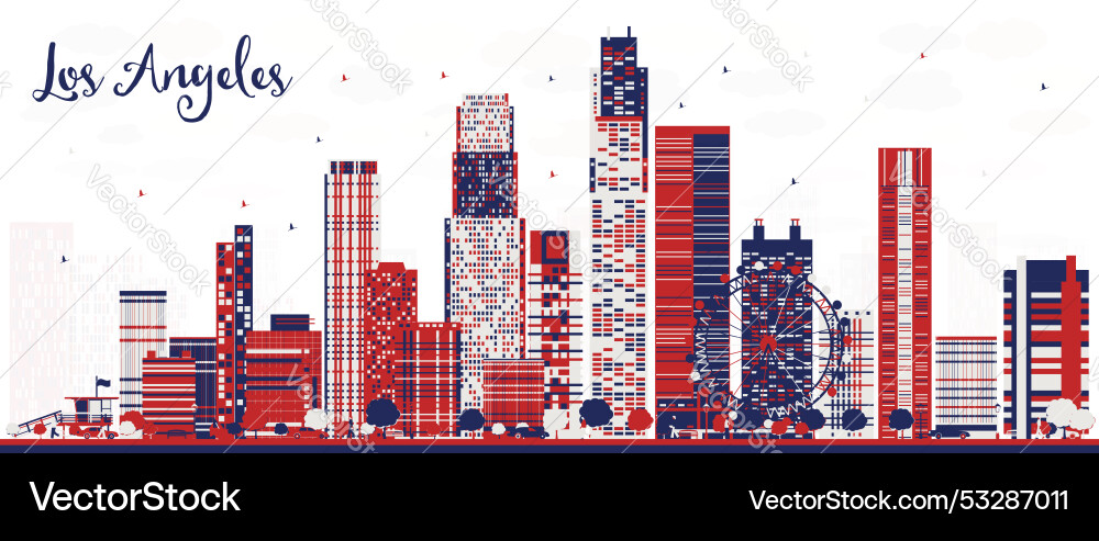 Los angeles usa city skyline with color buildings Los angeles usa city skyline with color buildings vector image