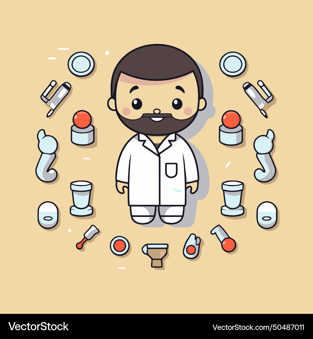 Man with beard and mustache in circle of tools Vector Image