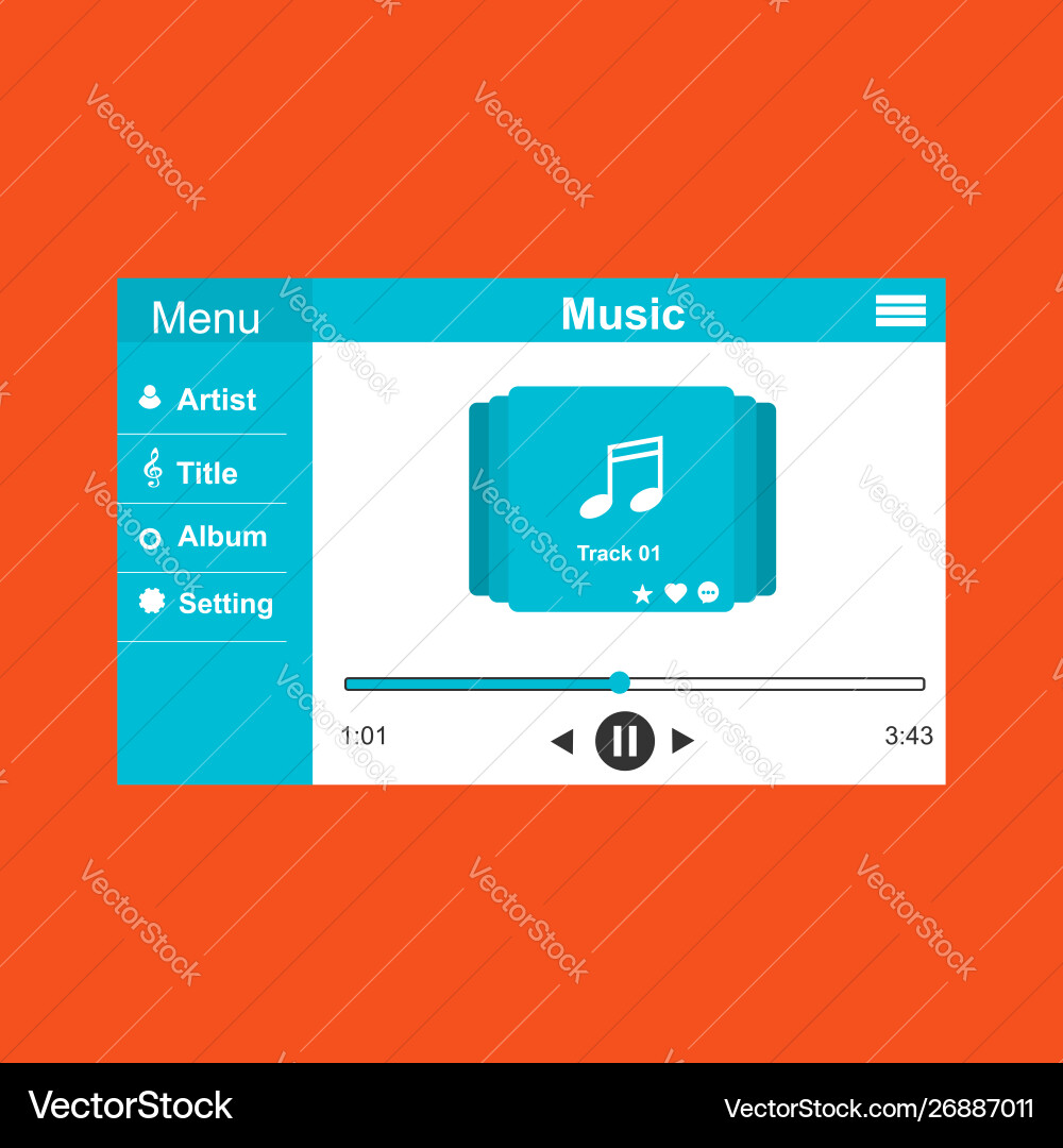 Media player application app template with flat Media player application app template with flat vector image