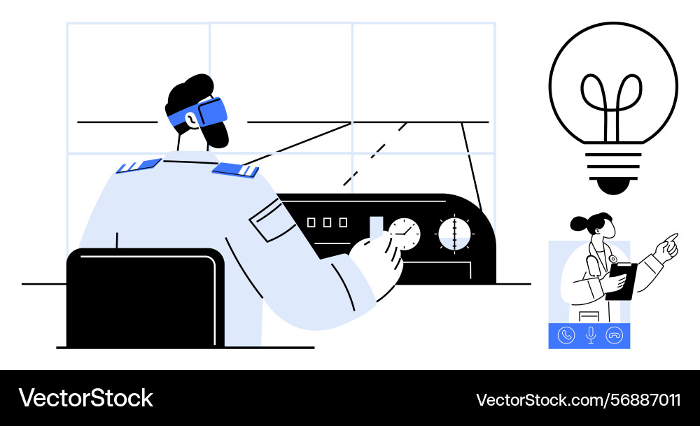 Pilot operating controls in cockpit with virtual Vector Image