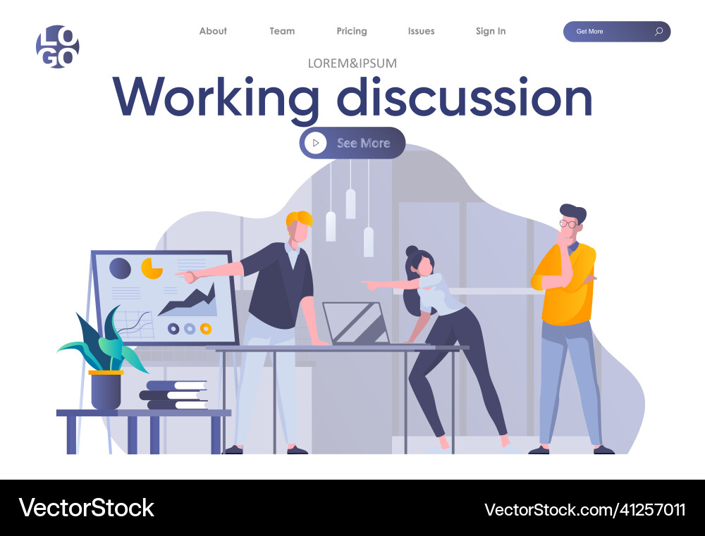 Working discussion landing page with header team Working discussion landing page with header team vector image