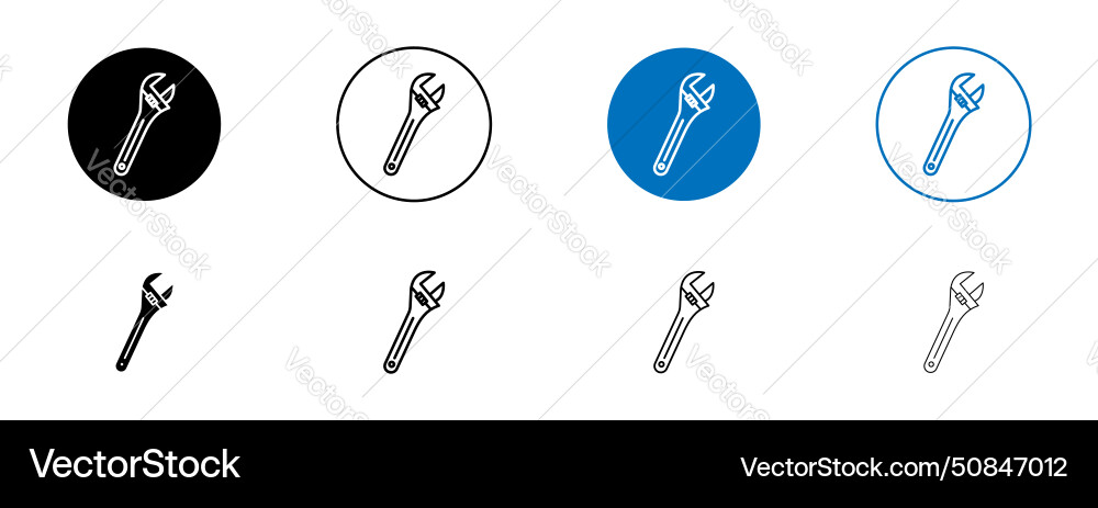 Adjustable wrench icon set spanner pipe Royalty Free Vector