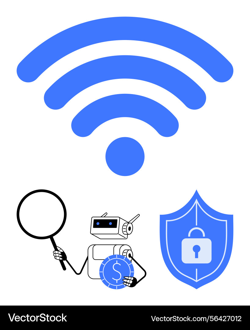 Ai robot analyzing secure wireless connectivity Vector Image