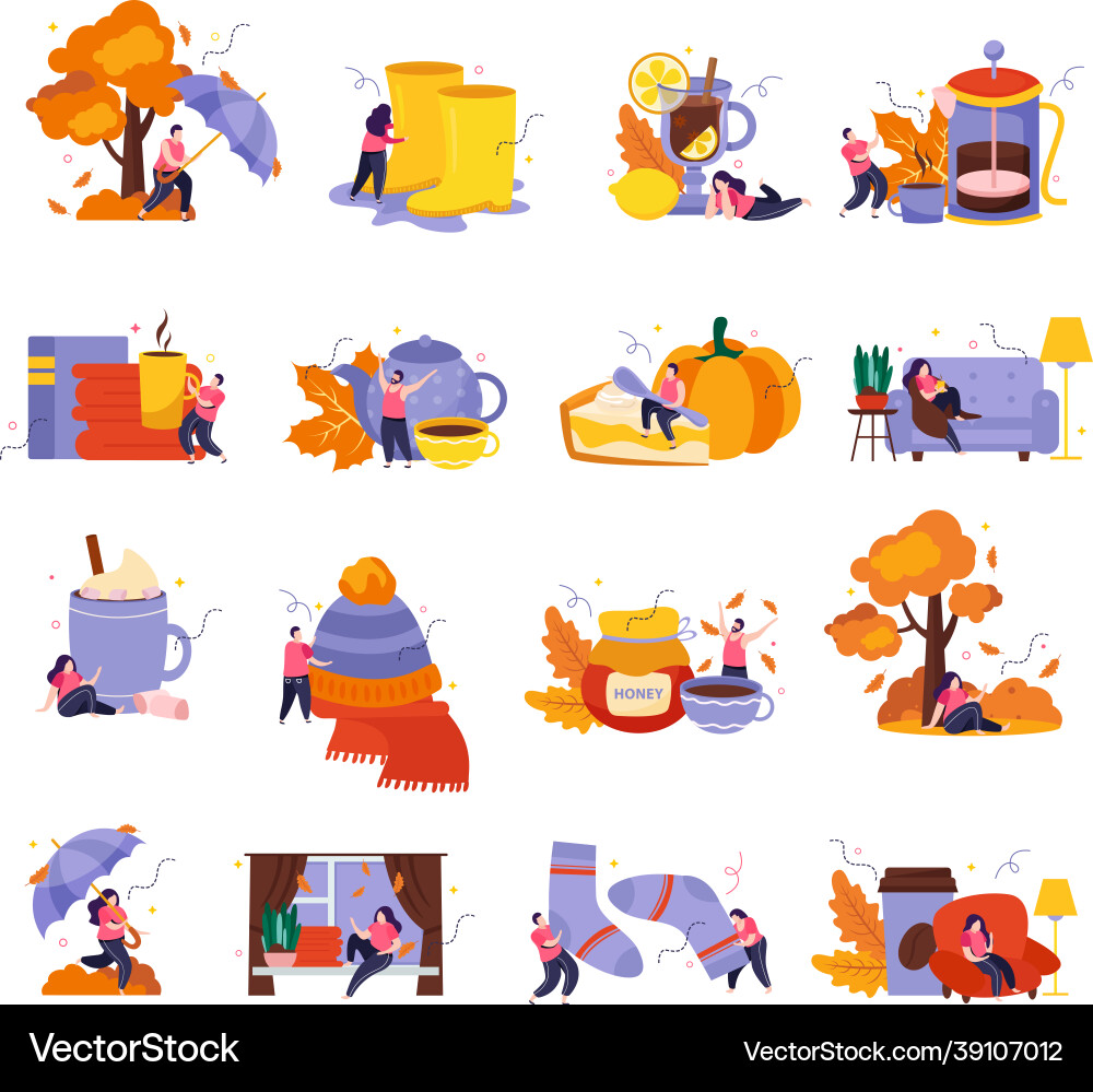 Cozy fall icons set vector image