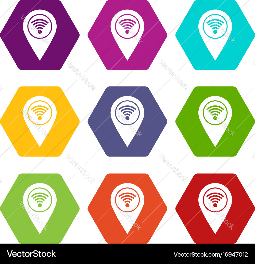 Map pin pointer with wi fi symbol icon set color vector image