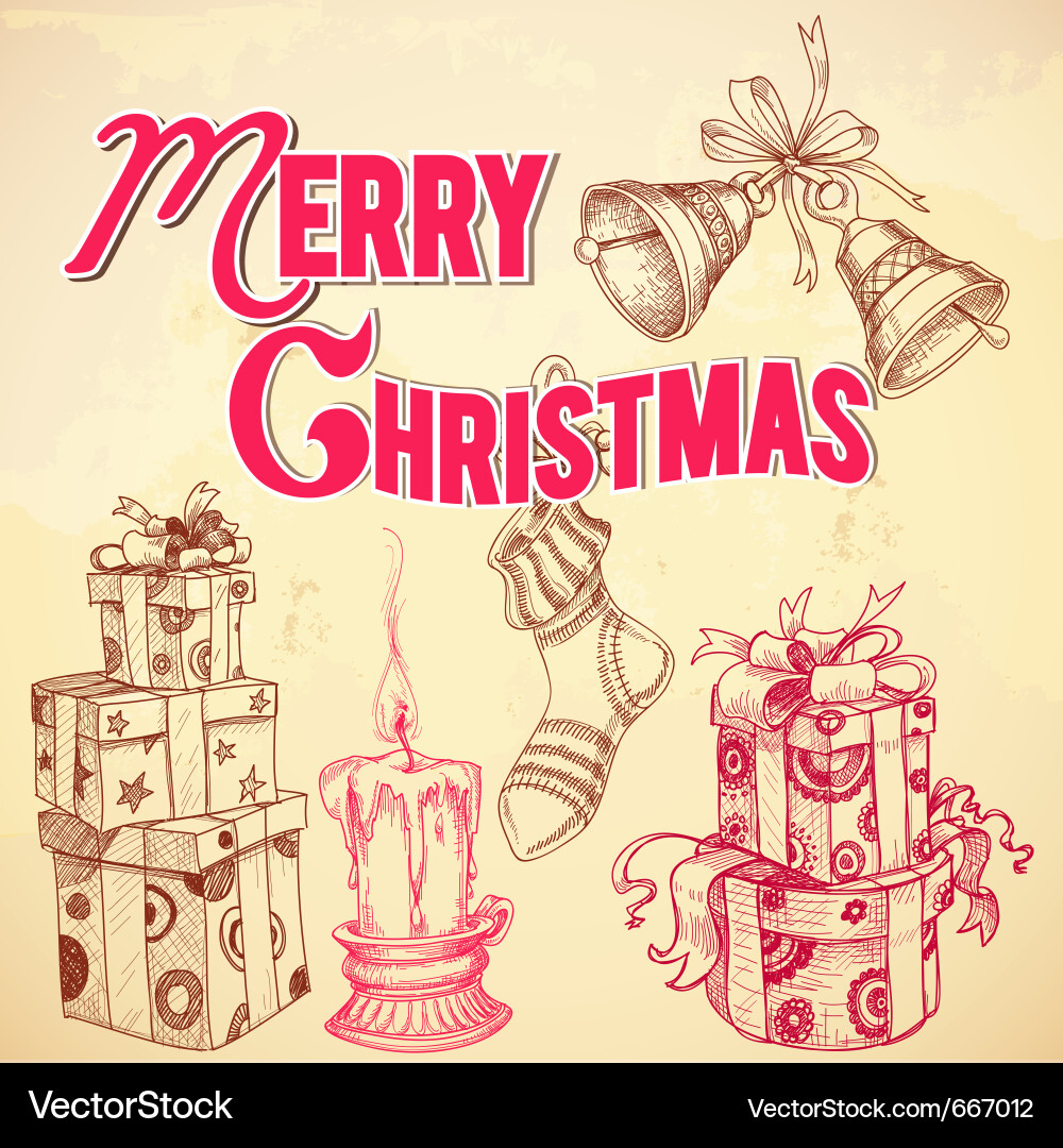 Retro Weihnachtskarte mit Hand Drawn Elements Vektorbild