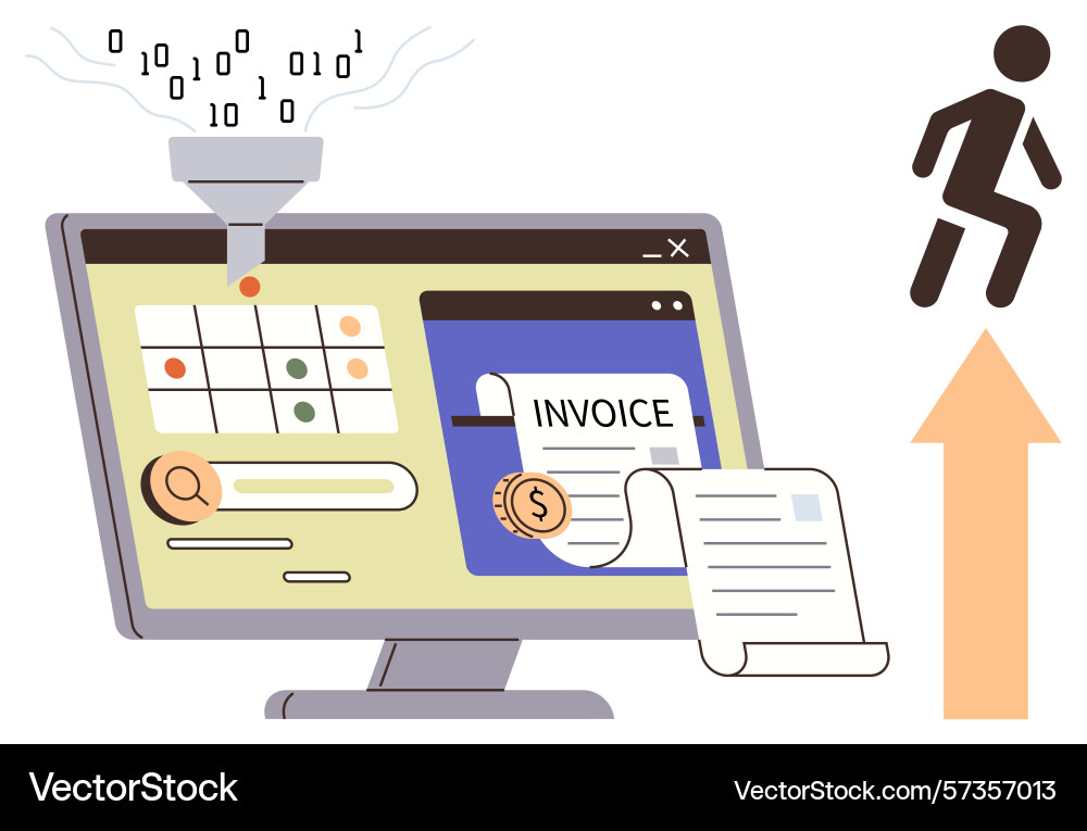 Data processing funnel generating invoices vector image
