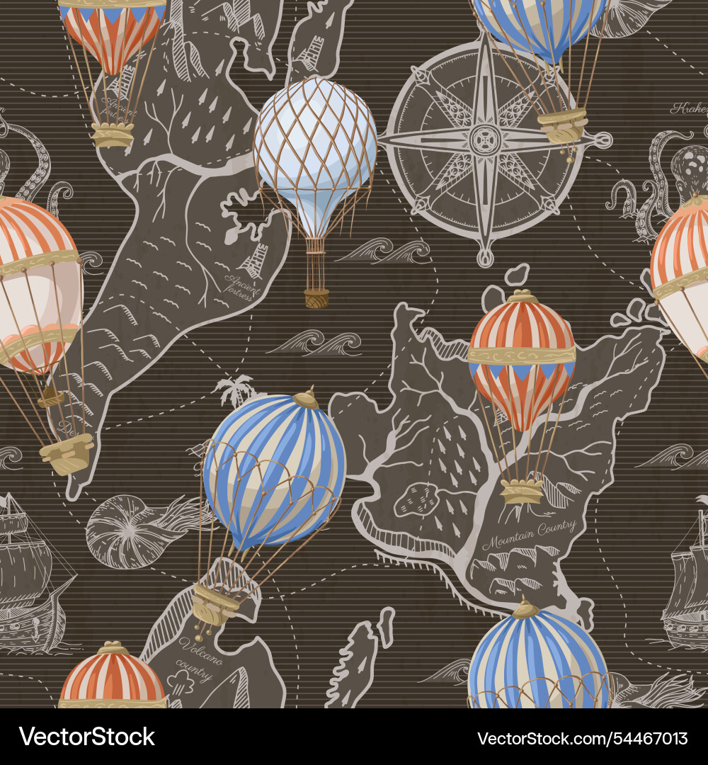 Seamless pattern with balloons and map Seamless pattern with balloons and map vector image