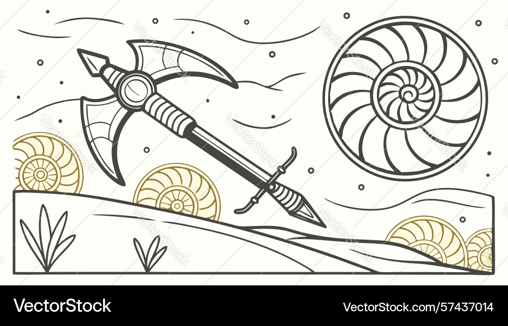 Ancient axe nautilus shell design generative ai vector image