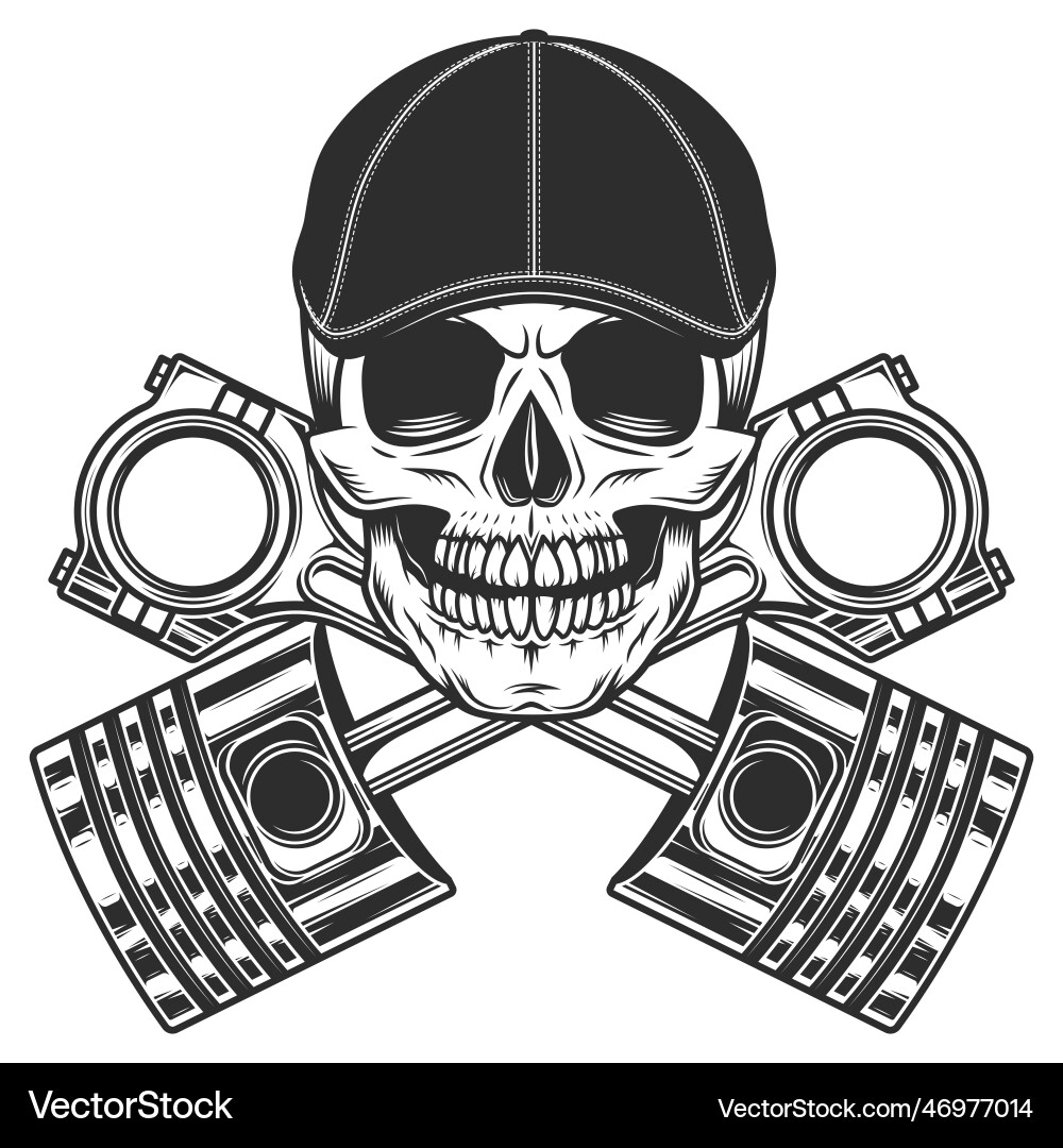 Biker Skull with Piston Caps vector image