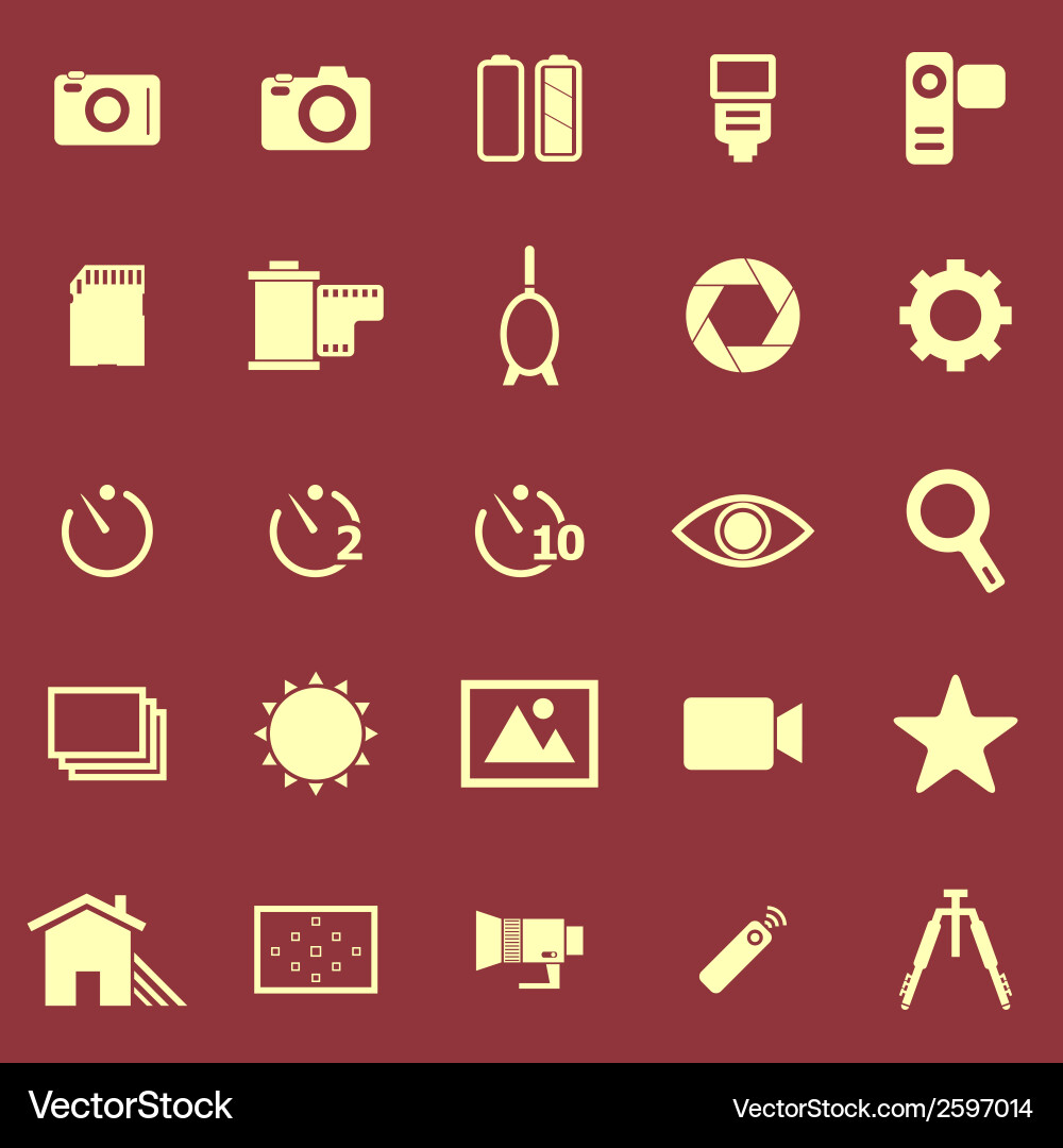 Camera color icons on red background Vector Image